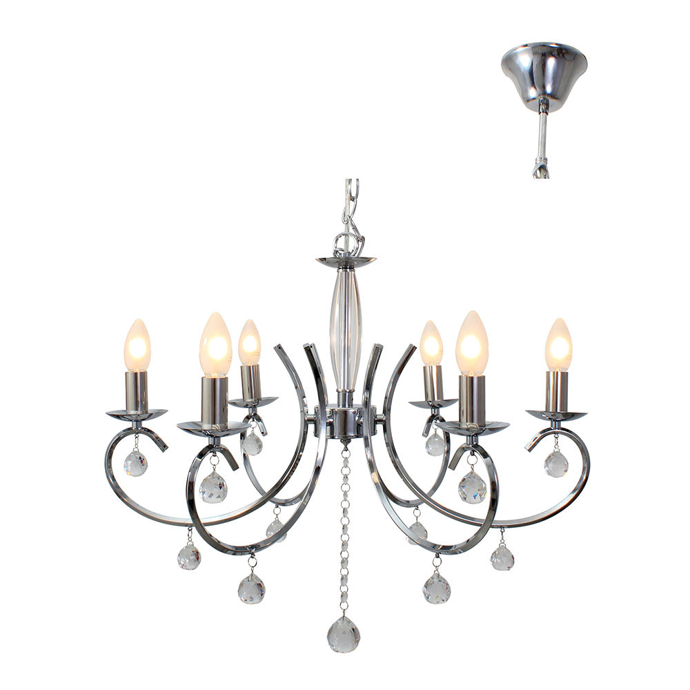 Eurolux CH36CH Chandelier 6 Light Crystal/Chrome – main view