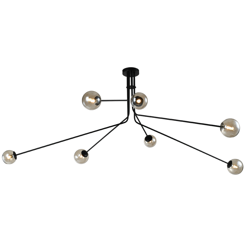 Bright Star CH700/7 7-Light Black & Amber Glass Chandelier – main view