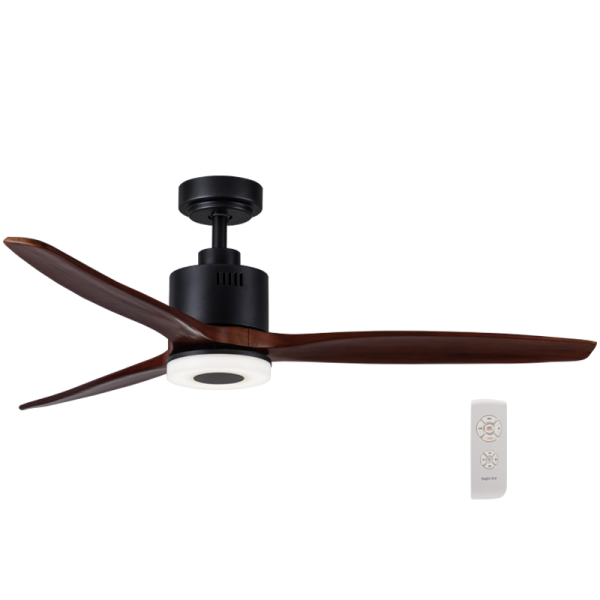 Bright Star FCF044 Black & Wood 132cm Ceiling Fan with LED Light – main view