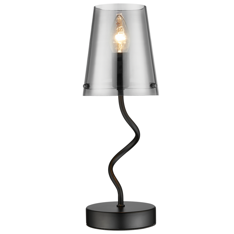 Bright Star TL823 Matt Black Metal Table Lamp with Smoky Glass Shade – main view