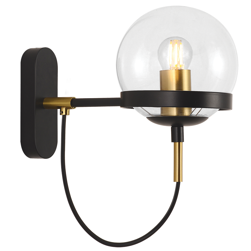Bright Star WB239 Black And Gold Metal Wall Bracket with Clear Glass – main view