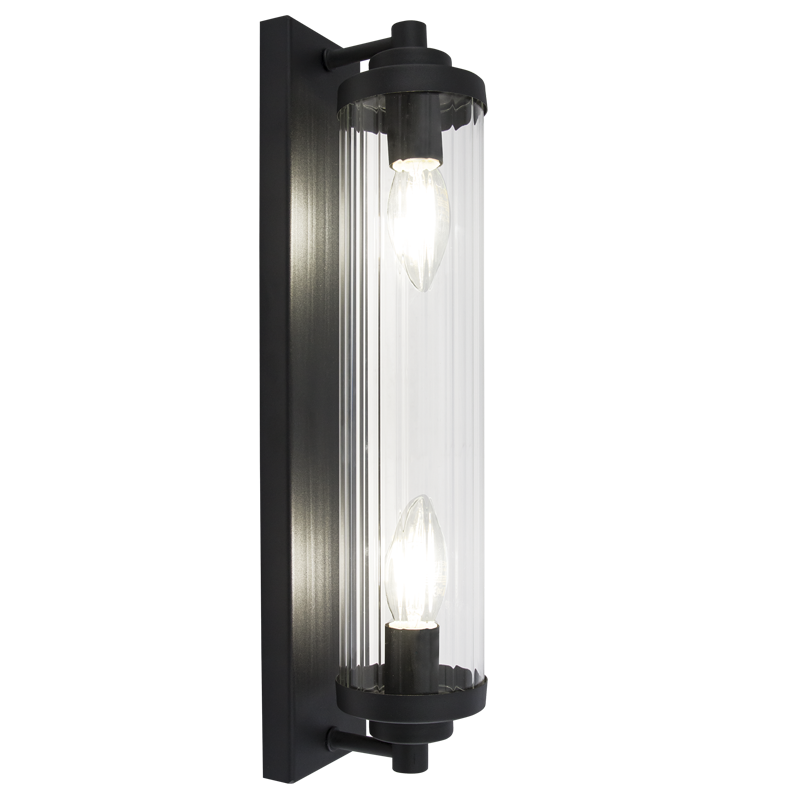 Bright Star WB387/2 Black & Fluted Glass 2-Light Wall Light – main view