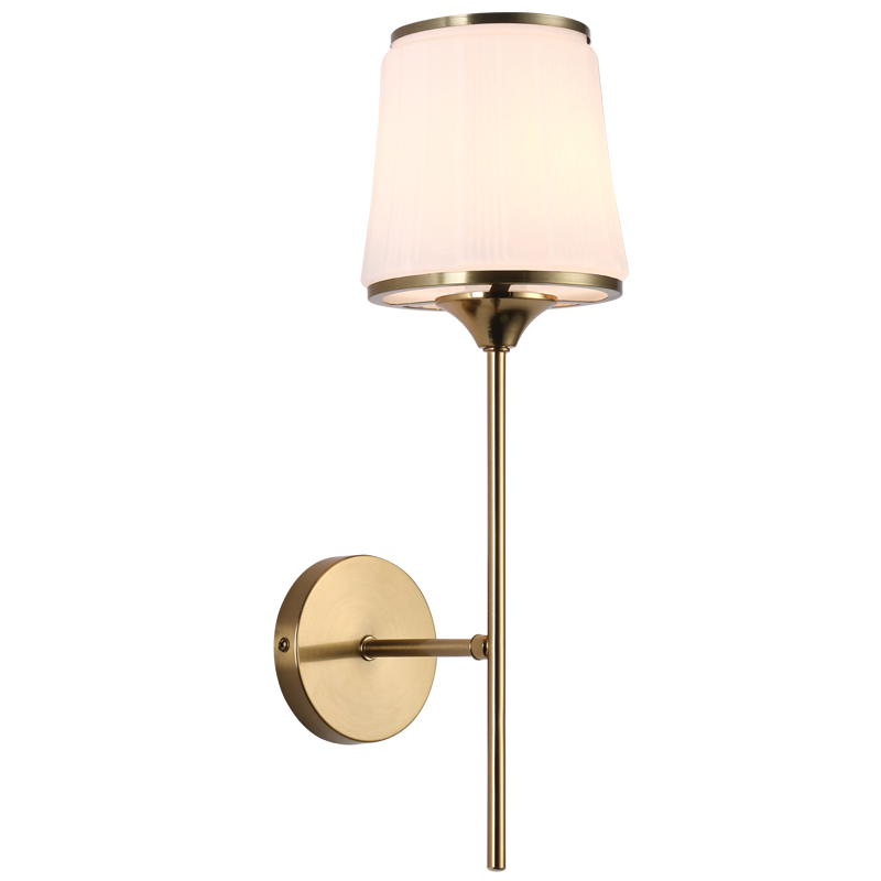 Bright Star WB707/1 Brass Metal Wall Fitting with Fluted White Glass – main view