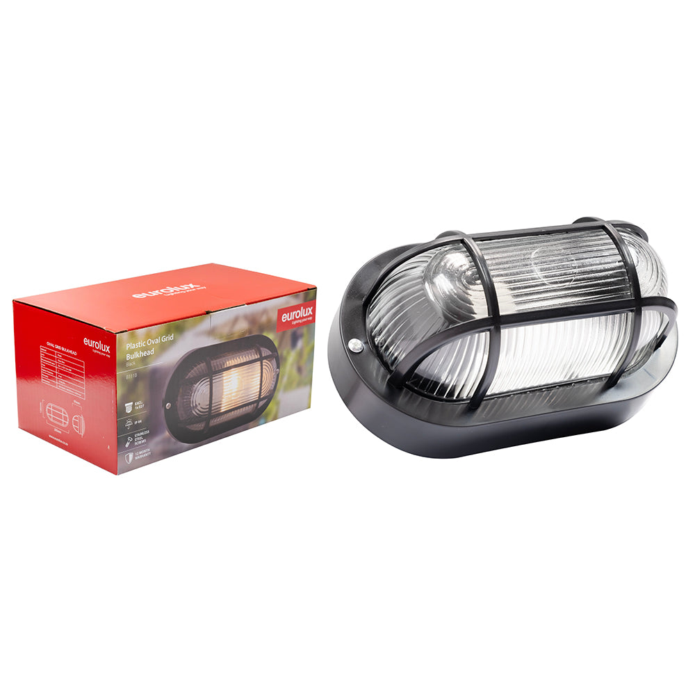 Eurolux B111 Oval Plastic Grid B/Head 205mm 1x60W Outdoor Wall Light – main view