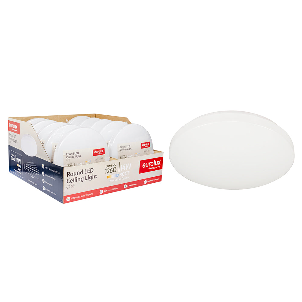 Eurolux Classic LED Ceiling Light White 3CCT IP44 – 14W – 260mm