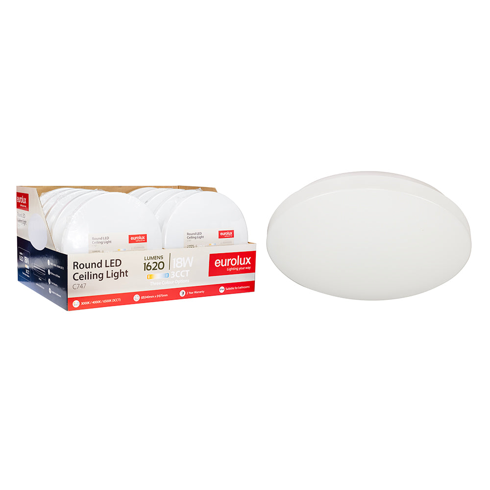 Eurolux Classic LED Ceiling Light White 3CCT IP44 – 18W – 340mm