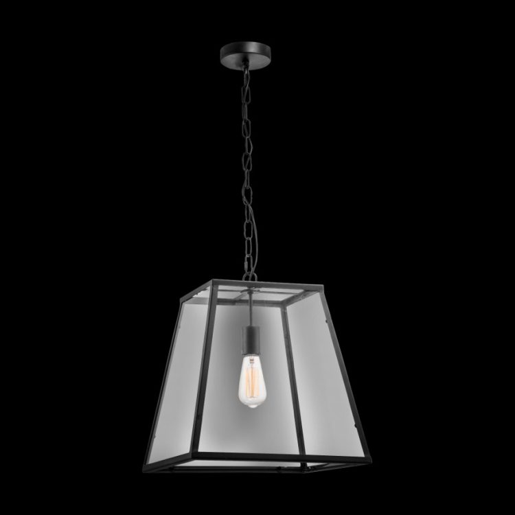 K.Light Black With Clear Glasses Large Square Rustic Lantern – main view