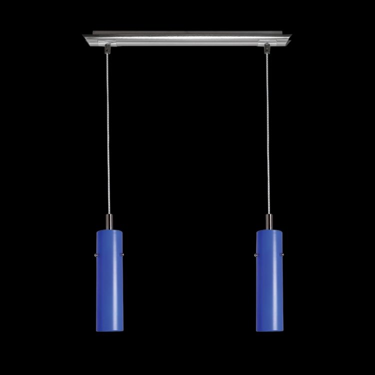 K.Light Chrome With Blue Glass 2 Light Tube Glass Pendant – main view