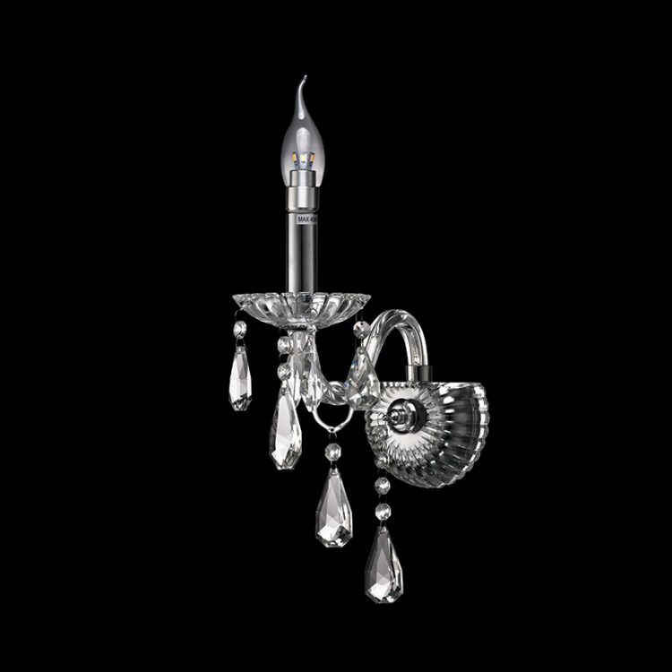 K.Light Chrome With Clear Glass 1 Arm Glass and Crystal Wall Light – main view