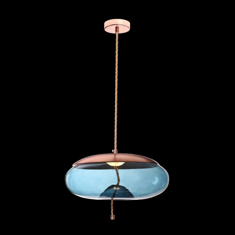 K.Light Copper With Blue Glass LED SMD Pebble Glass & Rope Pendant – main view