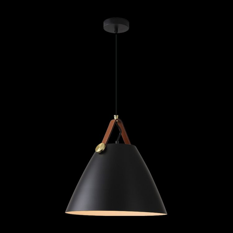 K.Light Large Leather & Iron Cone Metal Pendant, Black – main view