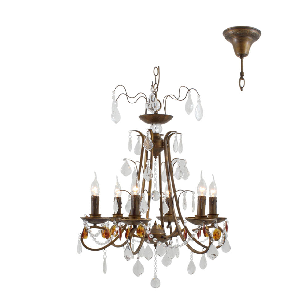 Eurolux CH218ABR 6 Light Crystal Chandelier Antique Brown Chain – main view