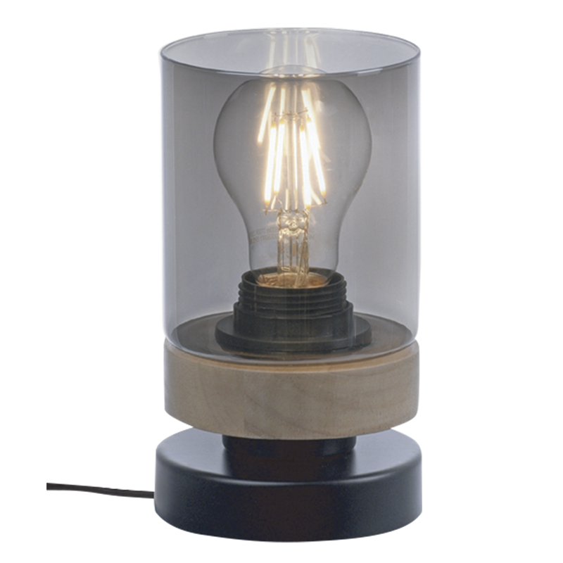 Bright Star TL699 Black Metal and Table Lamp with Smoke Colour Glass – main view