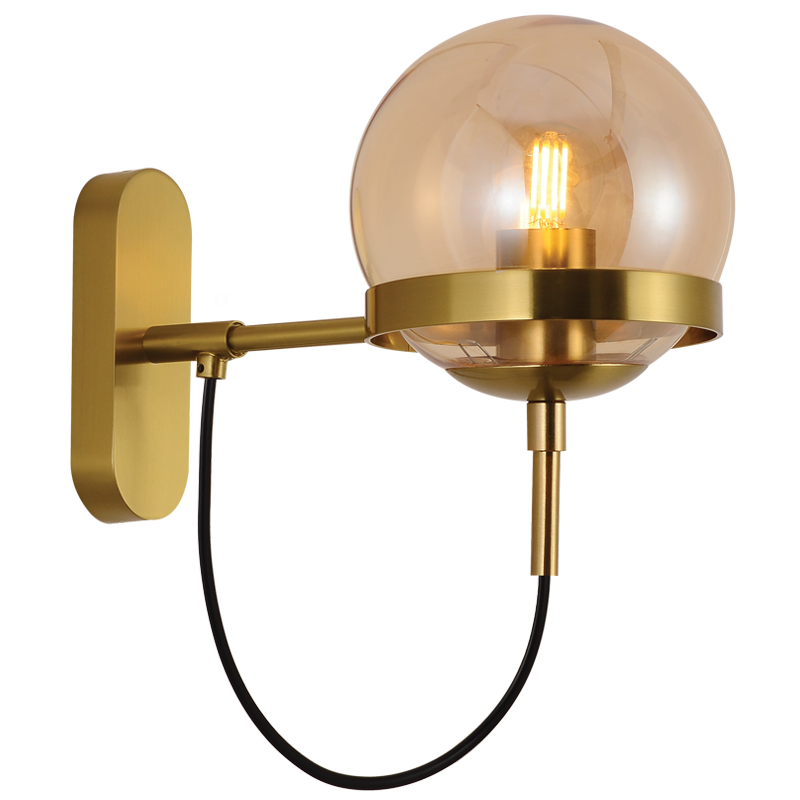 Bright Star WB238 Black And Gold Metal Wall Bracket with Amber Glass – main view