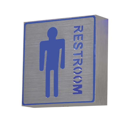 Bright Star WB305 Blue Brushed Silver Male Restroom Sign, IP20 Wall – main view