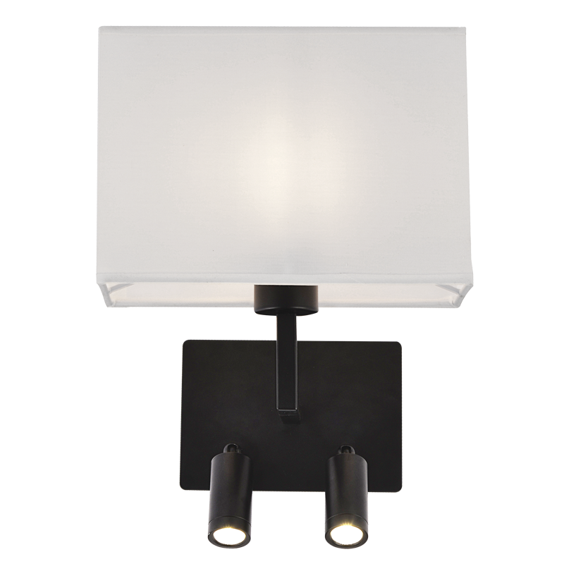 Bright Star WB406/3 Black Metal Wall Bracket with 2 Switches and White – main view