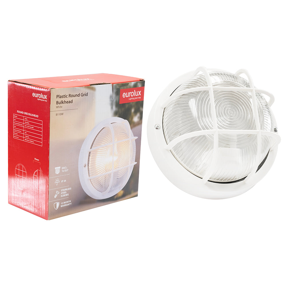 Eurolux B110 Round Plastic Grid Bulkhead 185mm E27 – view 2