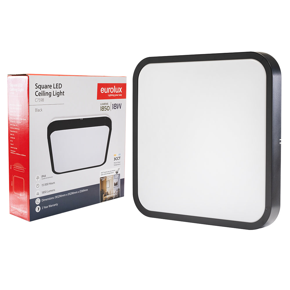 Eurolux C759 Premium Square Rim LED Ceiling Light 18W 3CCT – Black