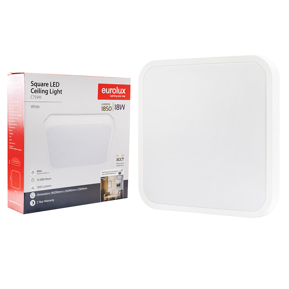 Eurolux C759 Premium Square Rim LED Ceiling Light 18W 3CCT – White