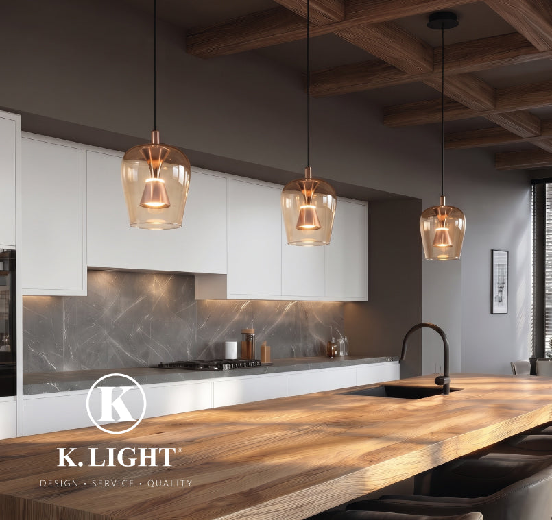 K.Light Amber Glass LED Golden Wizard Glass Pendants on a Bar – view 2