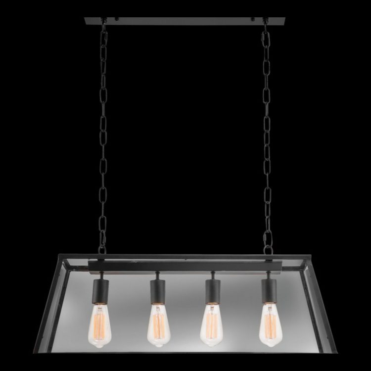 K.Light Black With Clear Glasses 4 Light Rustic Rectangular Lantern – main view