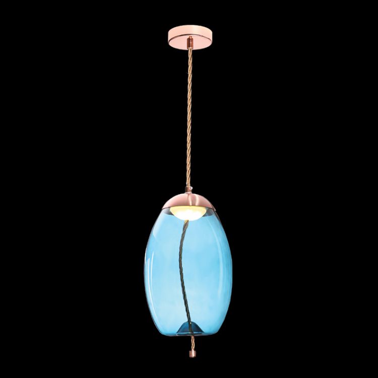 K.Light Copper With Blue Glass LED SMD Droplet Gold & Rope Pendant – main view