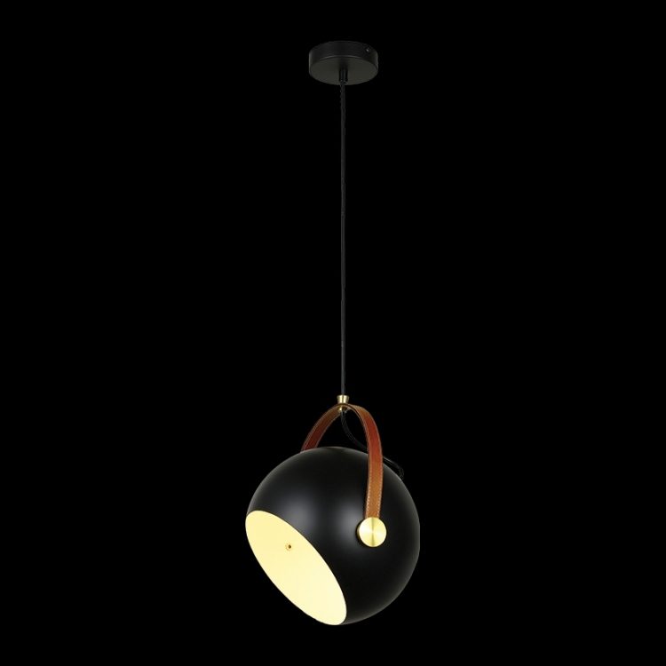 K.Light Leather & Iron Ball Metal Pendant, Black – main view