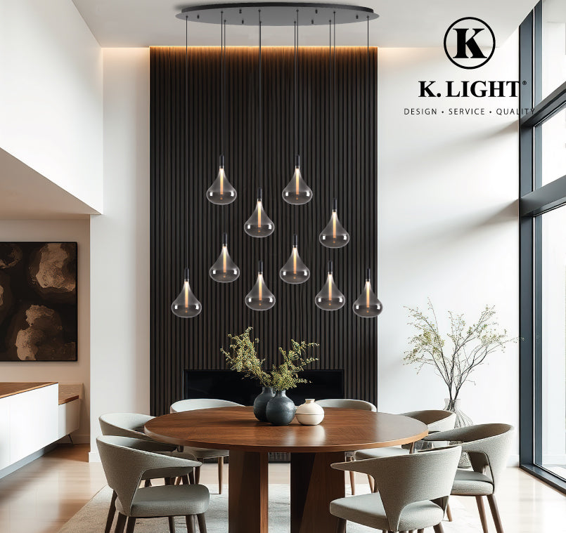 K.Light LED Cape Grape Smoke Glass Pendants on Oval Plate – view 2