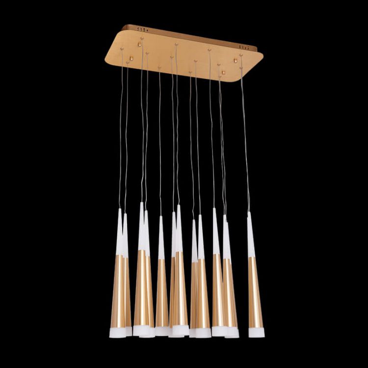 K.Light LED SMD Rectangular 14 Light Satin Gold Cone Cluster Pendant – main view