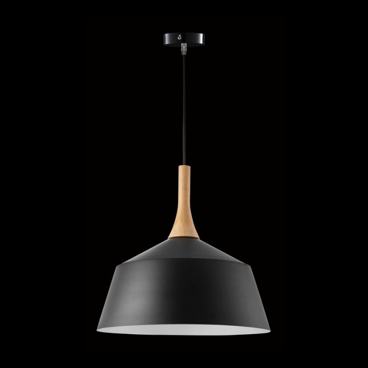 K.Light Medium Metal and Wood Pendant, Black – main view